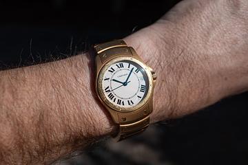 Cartier 18K YG Santos Ronde 1900-1 Off-White Roman Numeral Dial 