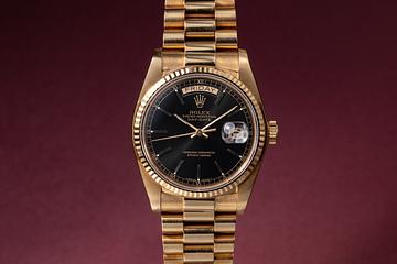 1982 Rolex 18K YG Day-Date 18038 Black Dial