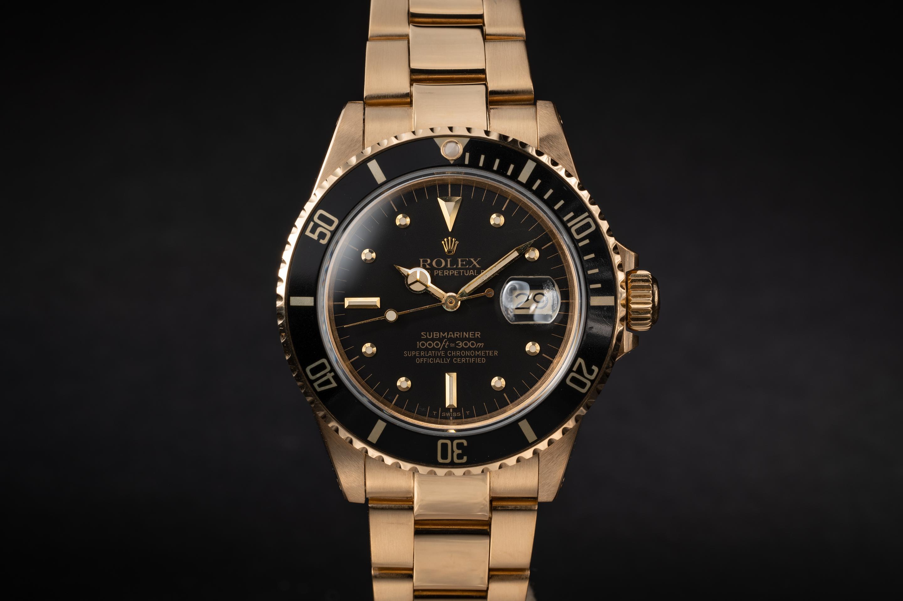 1985 Rolex 18K YG Submariner 16808 Matte Black Nipple Dial
