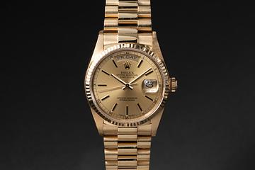 1986 Rolex 18K YG Day-Date 18038 Champagne Dial with RSC