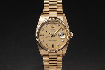 1984 Rolex 18K YG Day-Date 18038 Satin Champagne Diamond Dial