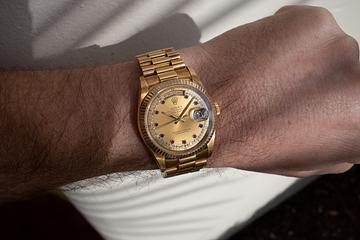 1989 Rolex Day-Date 18238 Champagne Sapphire String Dial 
