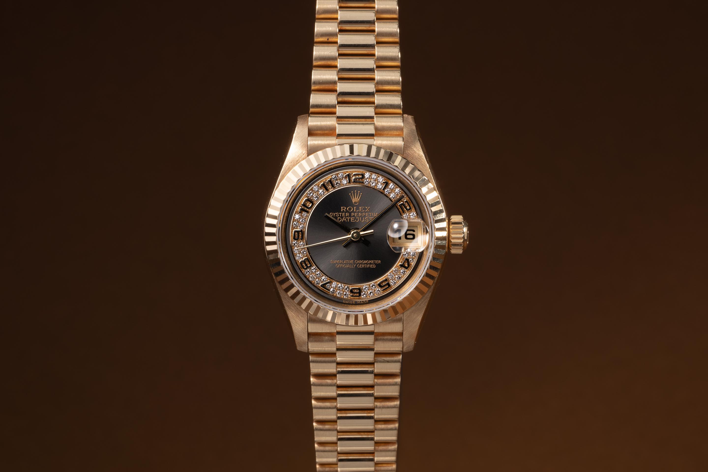 1997 Rolex 18K YG Ladies DateJust 79178MA Slate Myriad Diamond