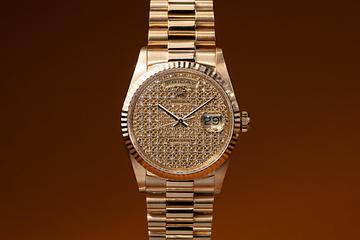 1989 Rolex 18K YG Day-Date 18238 Honeycomb Diamond Dial with Box & Papers
