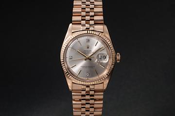 1968 Rolex 18K RG DateJust 1601 Silver Diamond Dial