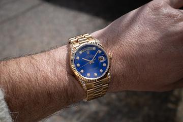 1995 Rolex 18K YG Day-Date 18338 Lapis Diamond Dial 
