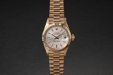 1997 Rolex 18K YG Ladies DateJust 79178 Silver Tapestry Dial with Box