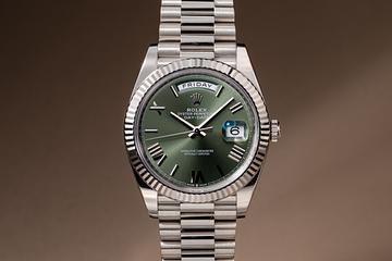 2023 18K WG Rolex Day-Date 228239 Olive Dial with Box & Papers
