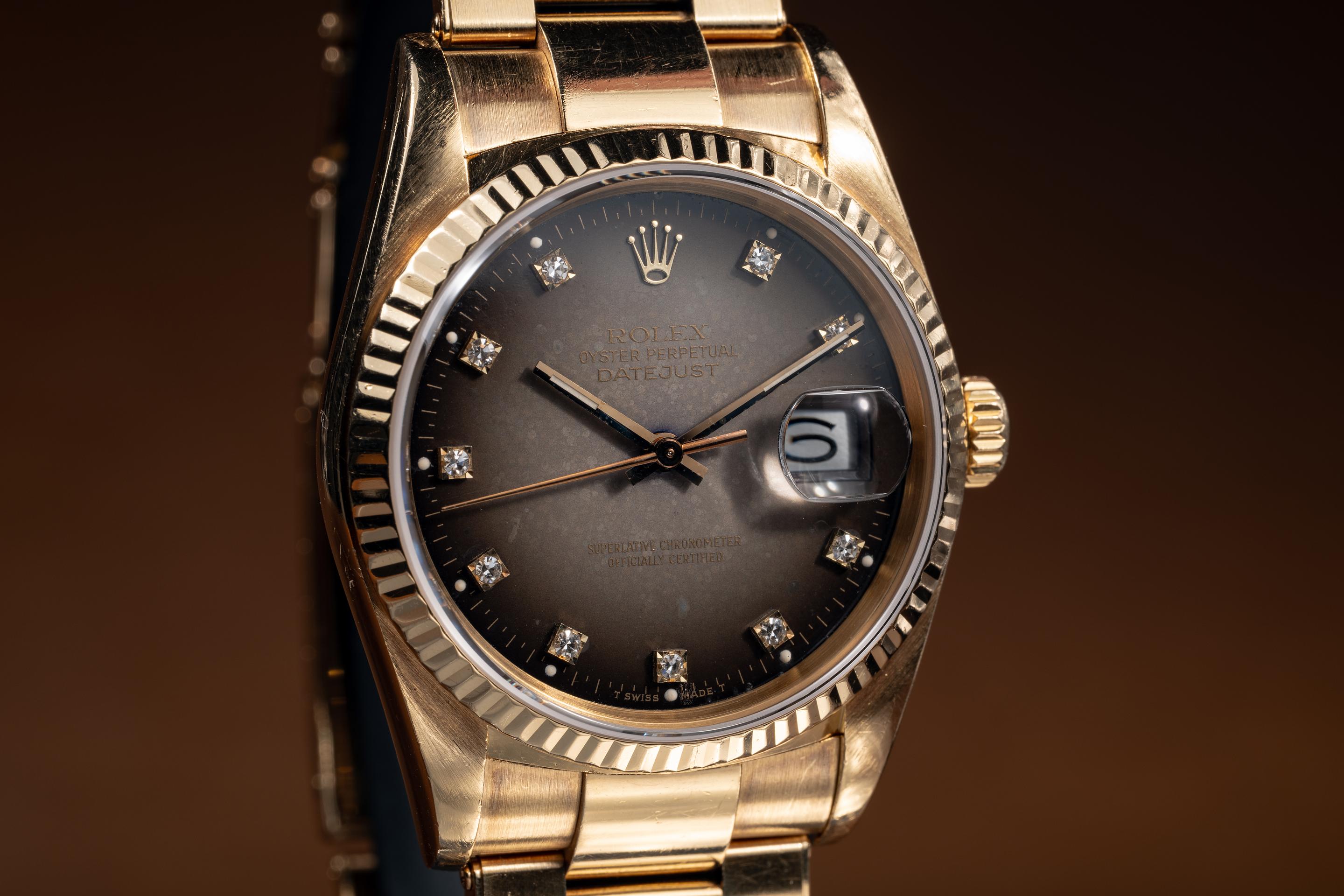 1987 Rolex 18K YG DateJust 16018 Smoke Vignette Diamond Dial