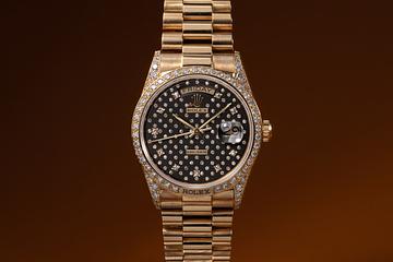 1986 Rolex 18K YG Diamond Day-Date 18138 Black Diamond Dial with Service Papers