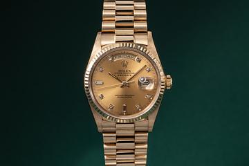 1987 Rolex 18K YG Day-Date 18038 Champagne Diamond Dial with Papers