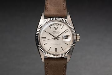 1967 Rolex 18K WG Day-Date 1803 Silver Doorstop Dial 