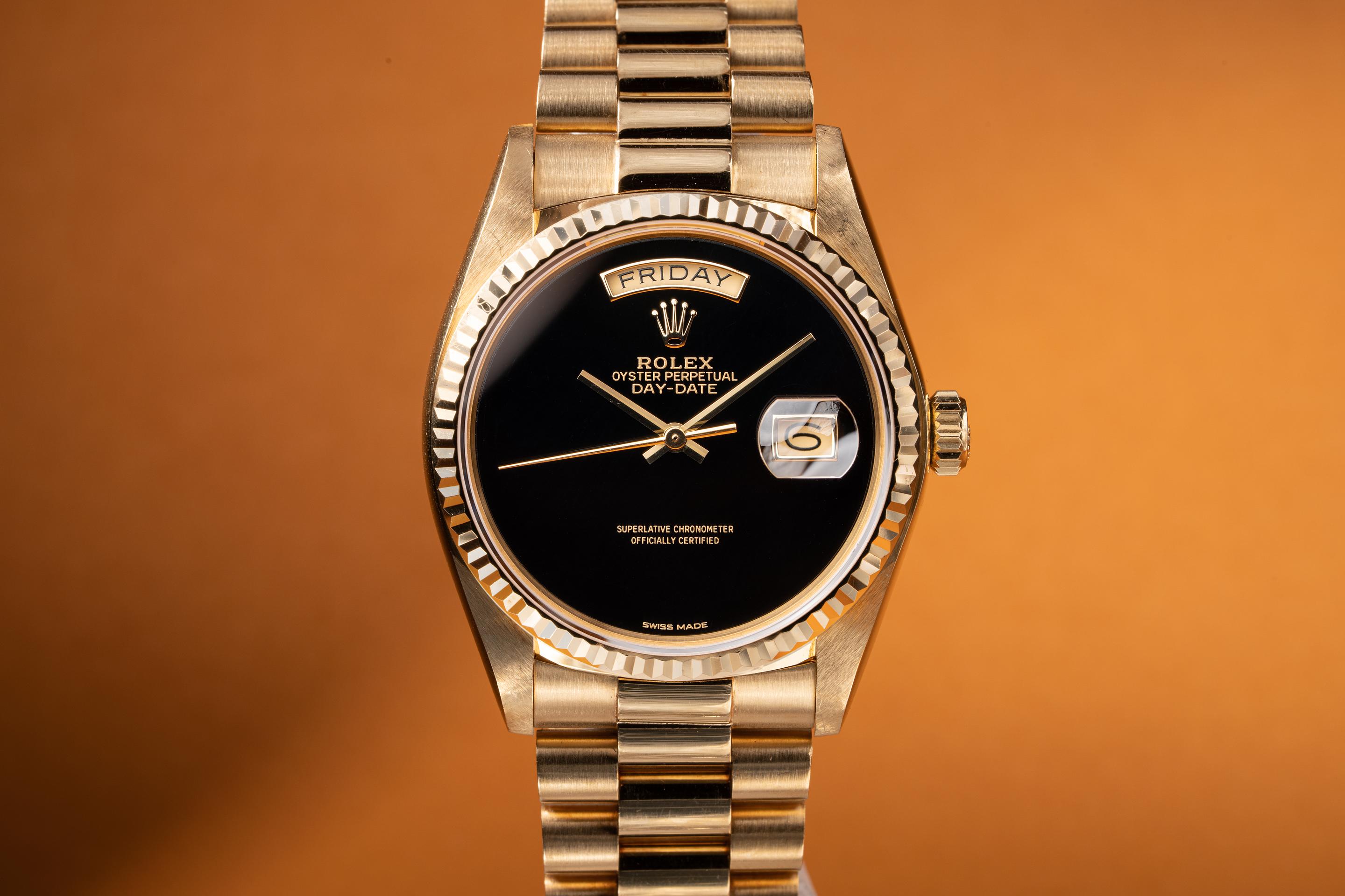 1981 Rolex 18K YG Day-Date 18038 Onyx Dial | Tropical Watch