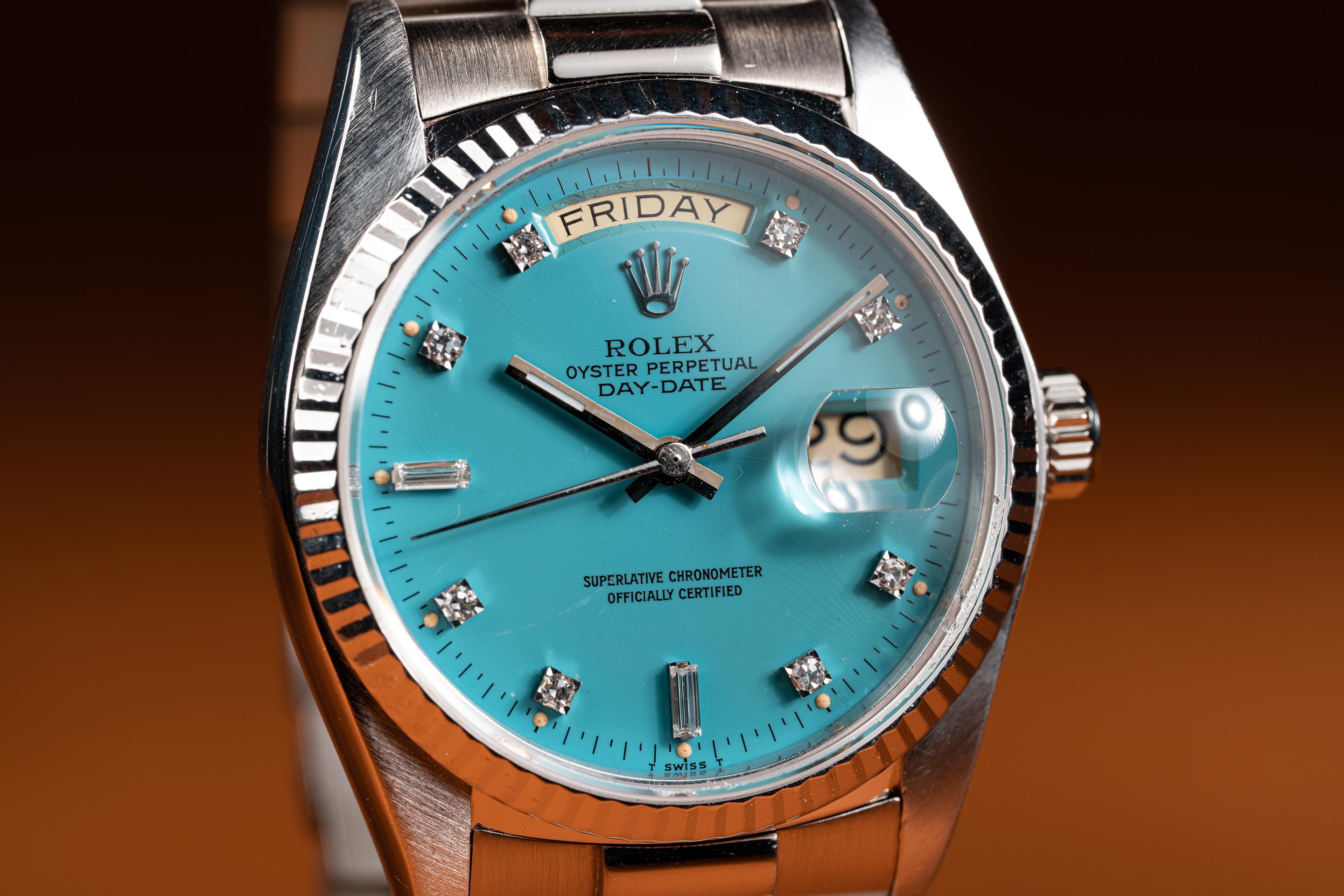 1979 18K WG Rolex Day-Date 18039 Blue Diamond Stella Dial with