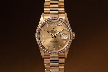 1990 Rolex 18K YG Day-Date 18238 Champagne Diamond Dial
