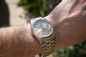 1990 Rolex Tridor Day-Date 18239 Salmon Diamond Dial 