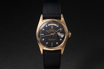 1976 Rolex 18K YG Day-Date 1803 Matte Black Diamond Dial