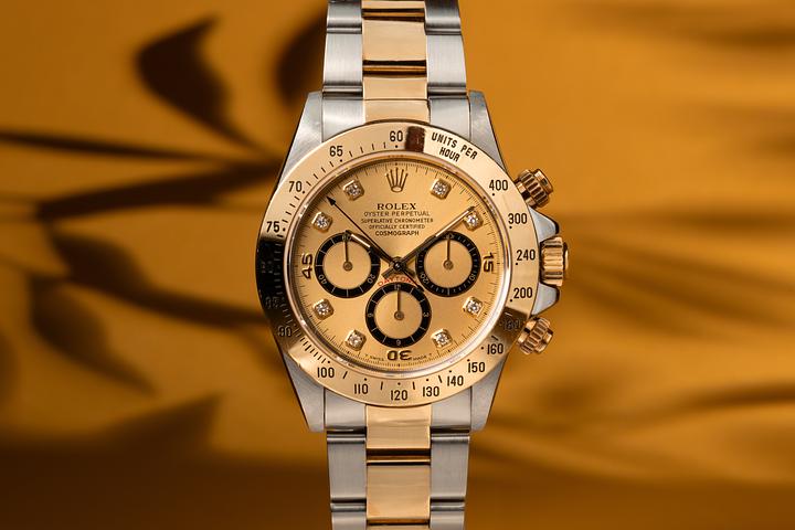 1995 Rolex Two-Tone Daytona 16523 Inverted 6 Champagne Diamond Dial ...