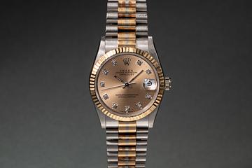 1991 Rolex Tridor Mid-Sized DateJust 68279 Salmon Diamond Dial