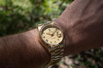 1987 Rolex 18K YG Day-Date 18038 Matte Champagne Roman Numeral Dial 