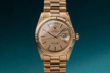 1972 Rolex 18K YG Day-Date 1803 No lume Linen Sigma Dial 