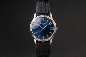 1970's Patek Philippe 18K WG Calatrava 3593G Blue Roman Numeral Sigma Dial