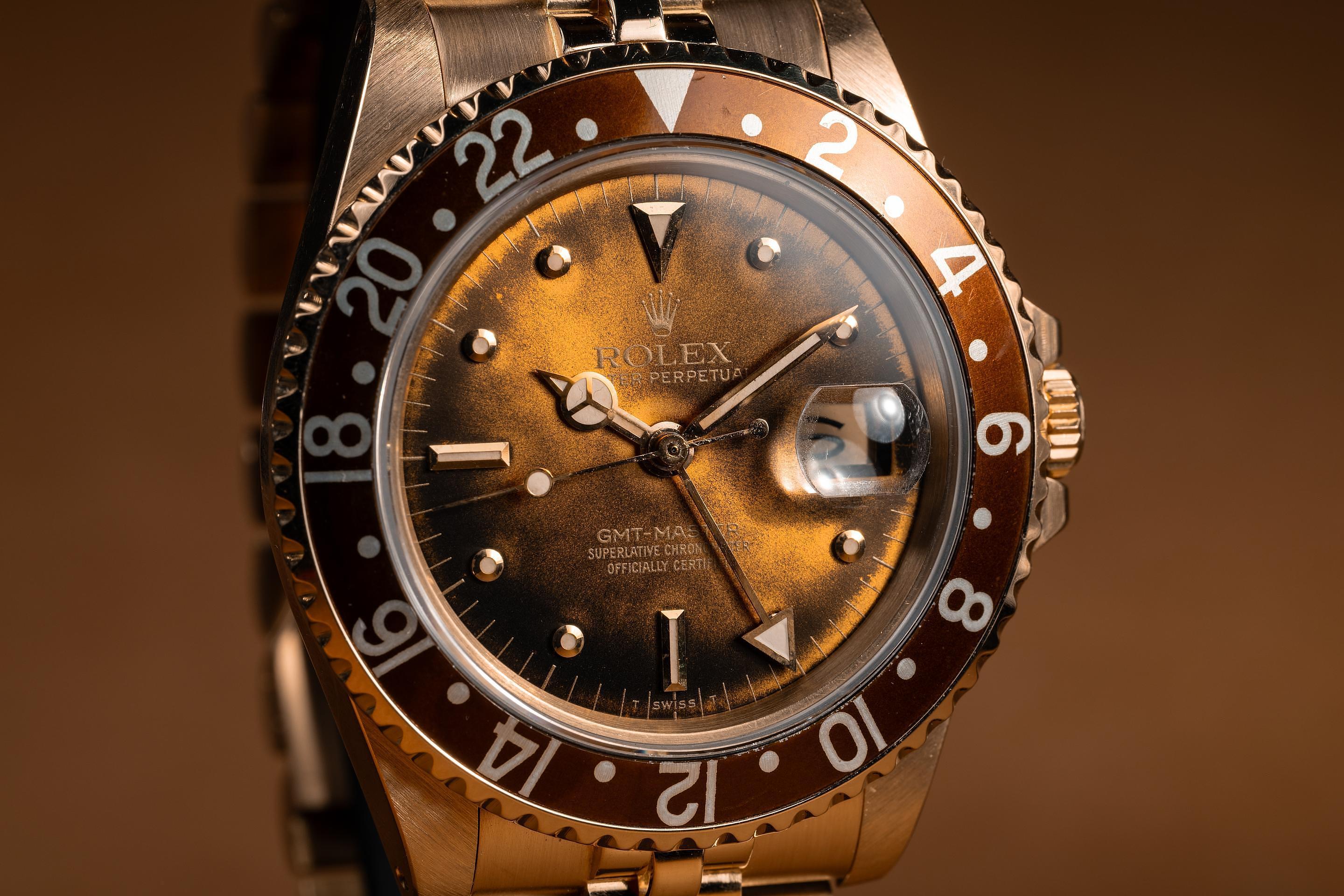 1986 Rolex 18K yellow gold GMT Master 16758 Tropical Nipple Dial