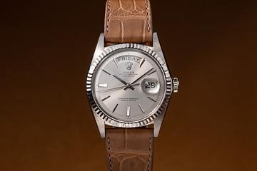 1971 Rolex 18K WG Day-Date 1807 Silver No-Lume Doorstop Dial