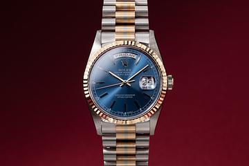 1996 Rolex 18K Tridor Day-Date 18239 Blue Dial with Papers