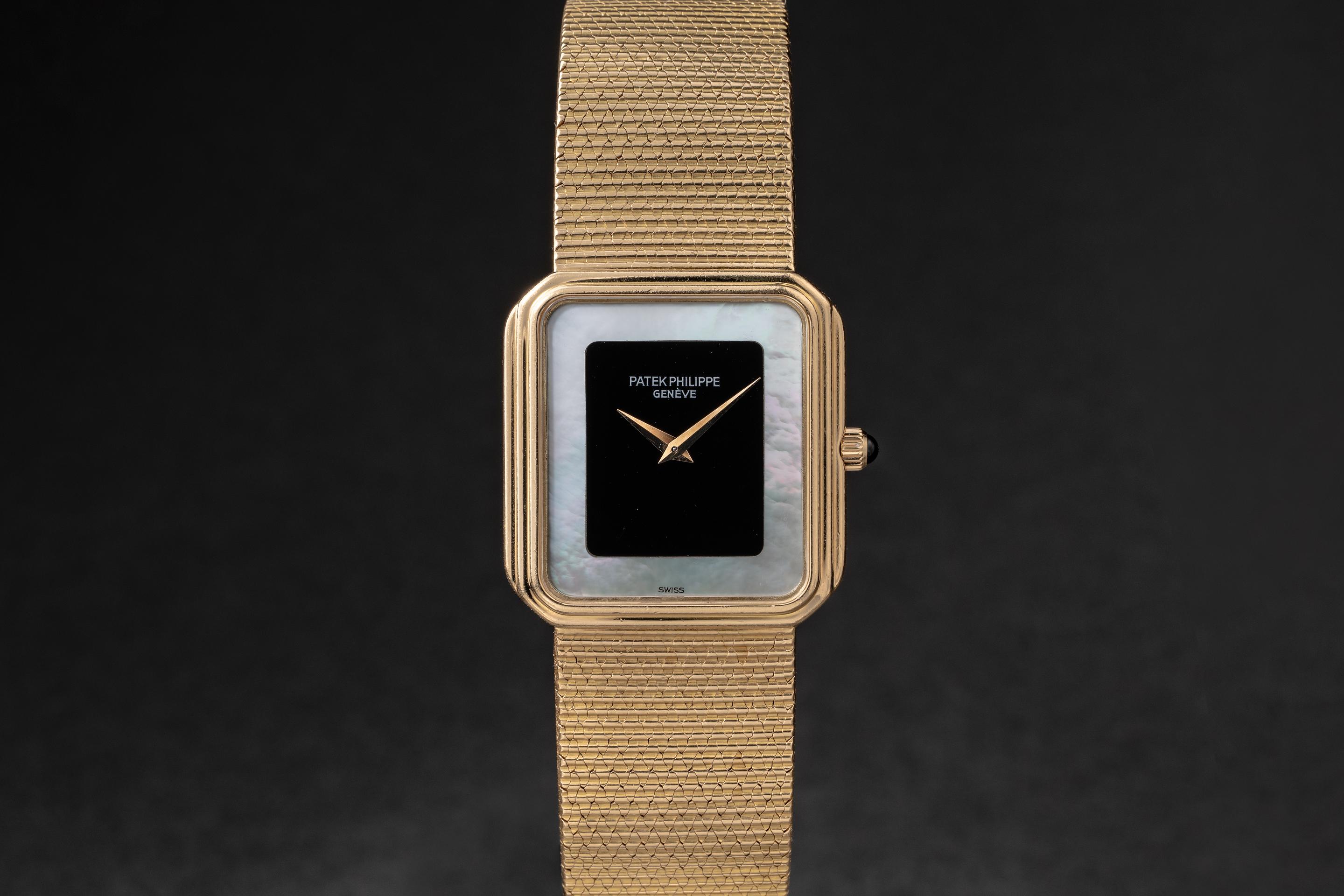 1970s Patek Philippe 18K YG Gondolo 3859/1J Onyx and MOP Dial