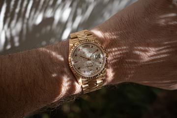 1994 Rolex 18K YG Day-Date 18238 Diamond Ruby Pave Dial with Box and Papers 