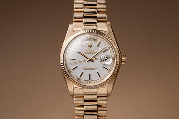 1979 Rolex 18K YG Day-Date 18038 Gold-Print White Enamel Dial