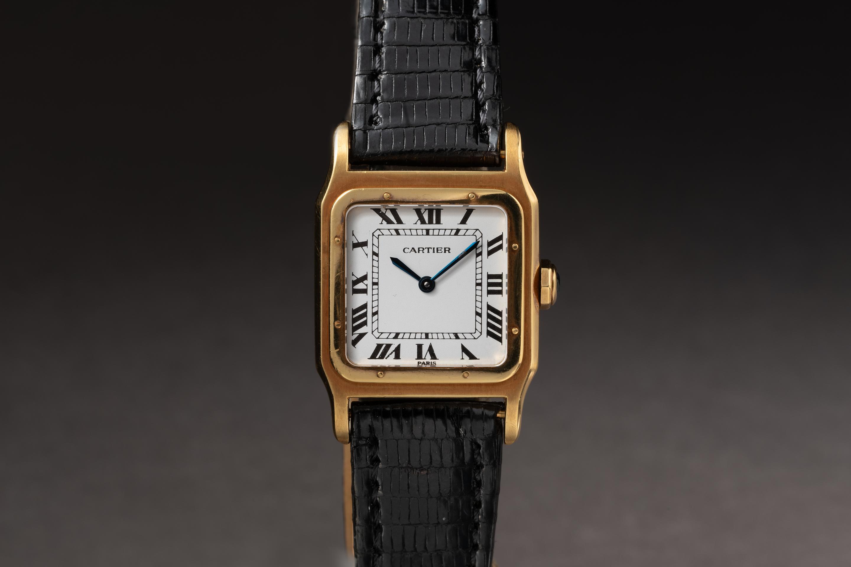 Cartier 18K YG Santos Dumont 78097 with White Paris Dial