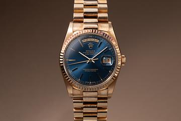 1989 Rolex 18K YG Day-Date 18238 Blue Dial