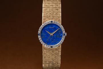 Piaget 18K YG 9076 A6 Diamond & Sapphire Bezel with Blue Lapis Dial 