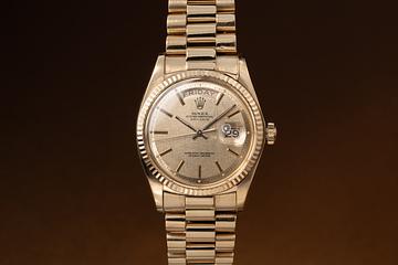 1973 Rolex 18K YG Day-Date 1803 Champagne Linen Sigma Dial