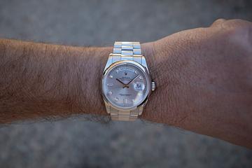 2000 Rolex 18K Platinum Day-Date 118206 Silver Diamond Dial 