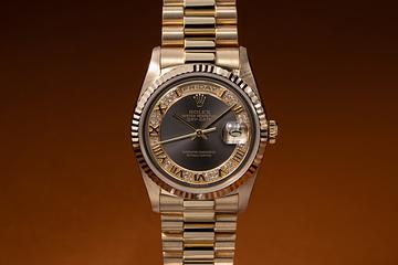 1989 Rolex 18K YG Day-Date 18238 Slate Myriad Diamond Roman Dial