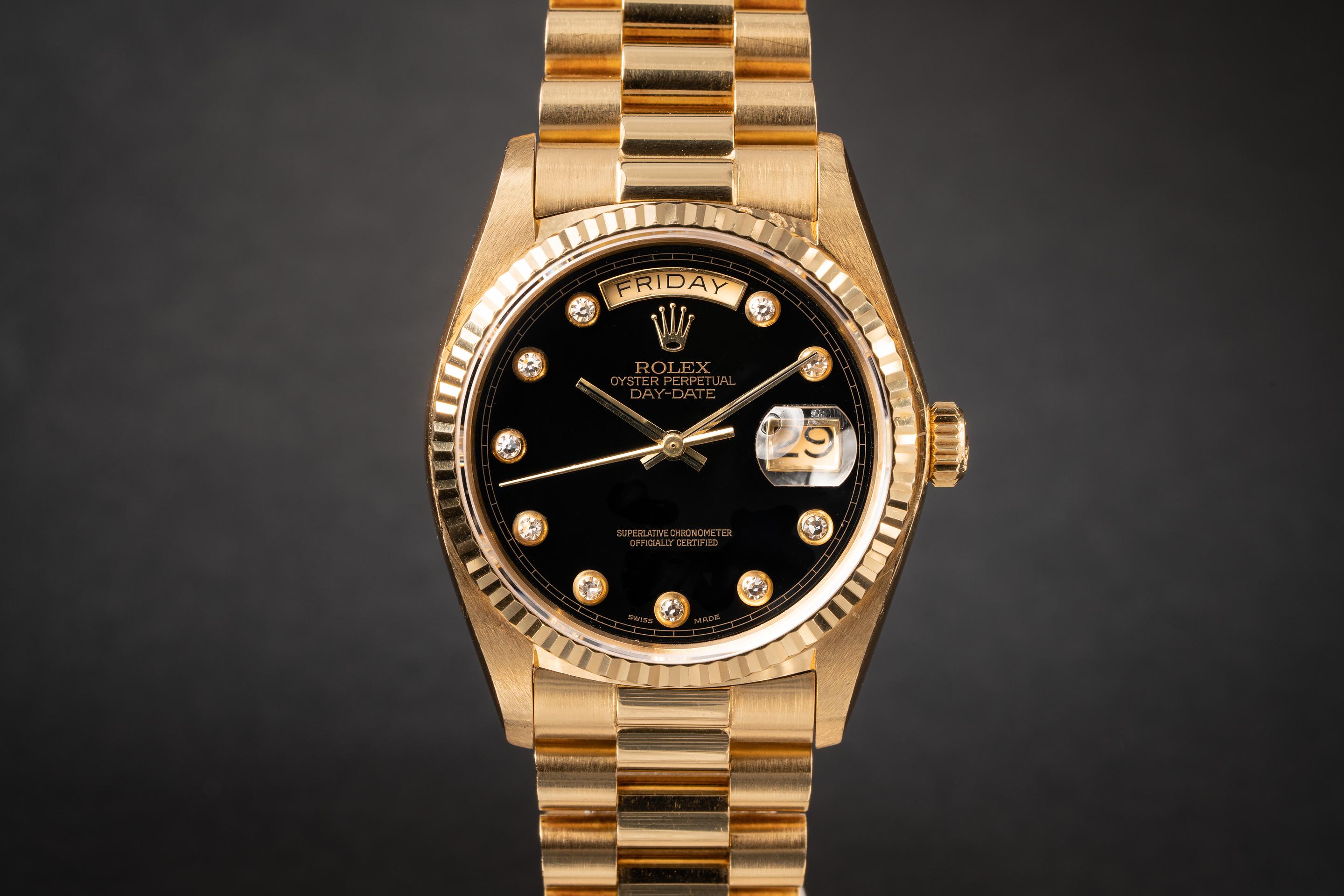 1978 Rolex 18K YG Day-Date 18038 Onyx Pinball Diamond Dial