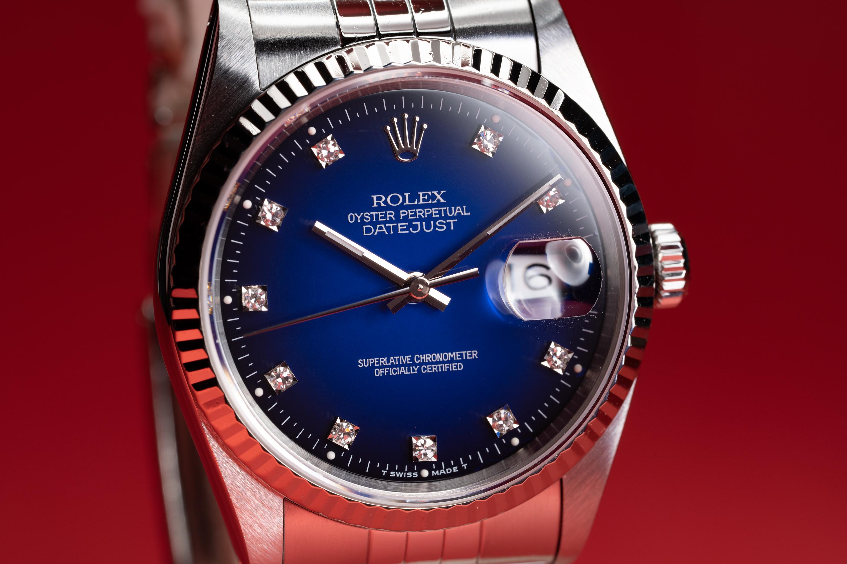 1991 Rolex DateJust 16234 Blue Vignette Diamond Dial with