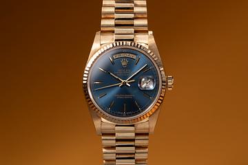 1987 Rolex 18K YG Day-Date 18038 Blue Dial with Papers