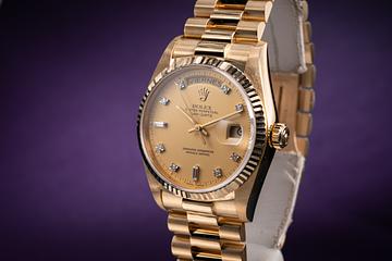 1986 Rolex 18K YG Day-Date 18038 Lemon Diamond Dial with Papers