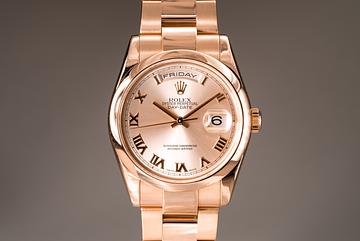 2000 Rolex Rose Day-Date 118205 with Rolex Service Papers