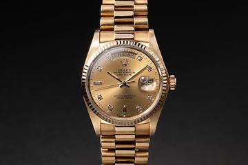 1980 Rolex 18K YG Day-Date 18038 Champagne Diamond Dial