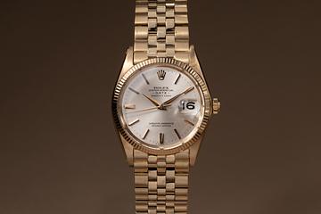 1965 18K YG Rolex Oyster Perpetual Date 1503 Silver Serpico Y Laino Dial 