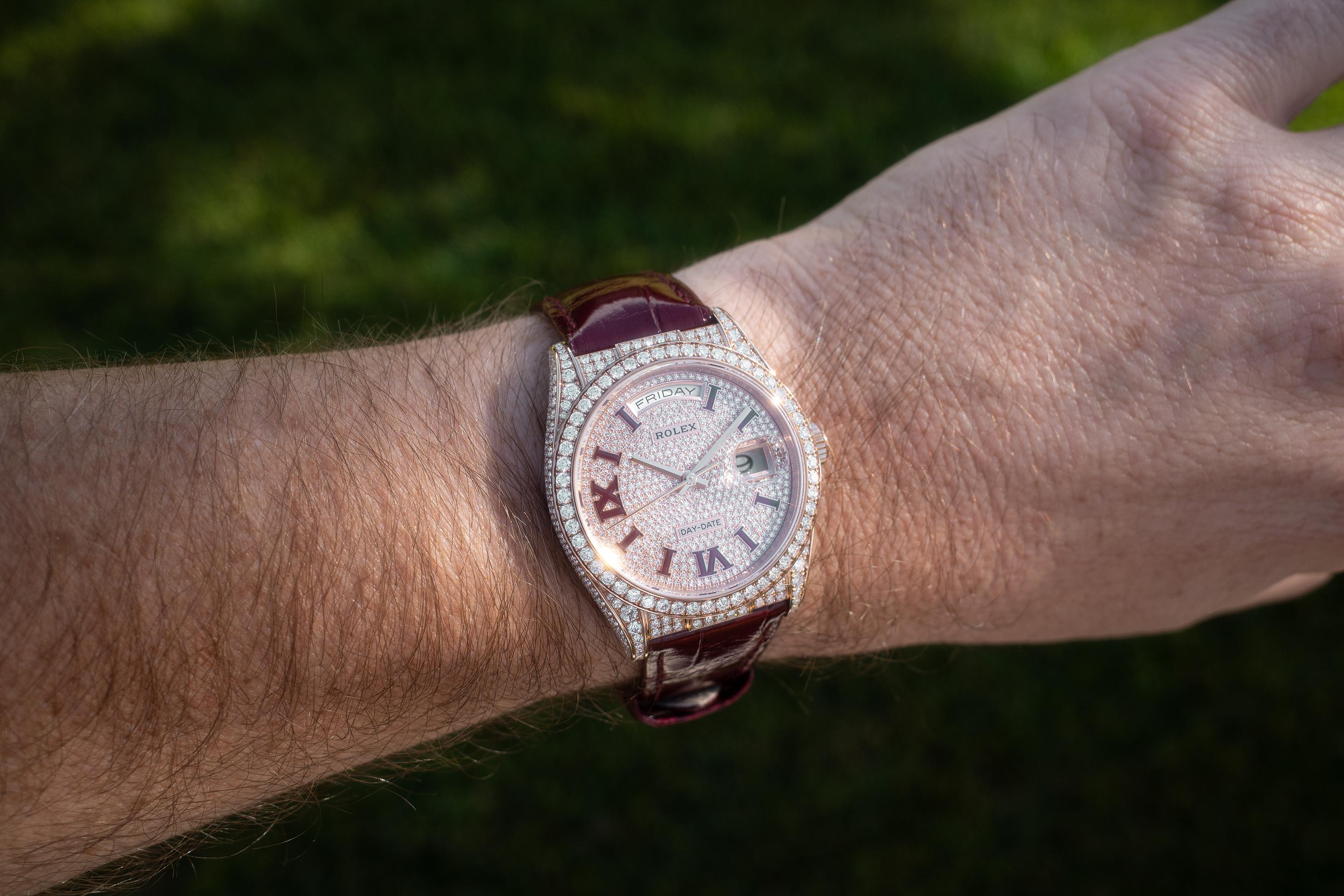 2024 Rolex 18K RG & Diamond Day-Date 128155RBR Diamond Pave