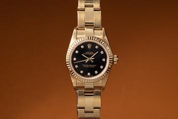 1999 Rolex 18K YG Ladies Oyster Perpetual 76198 Black Diamond Dial  