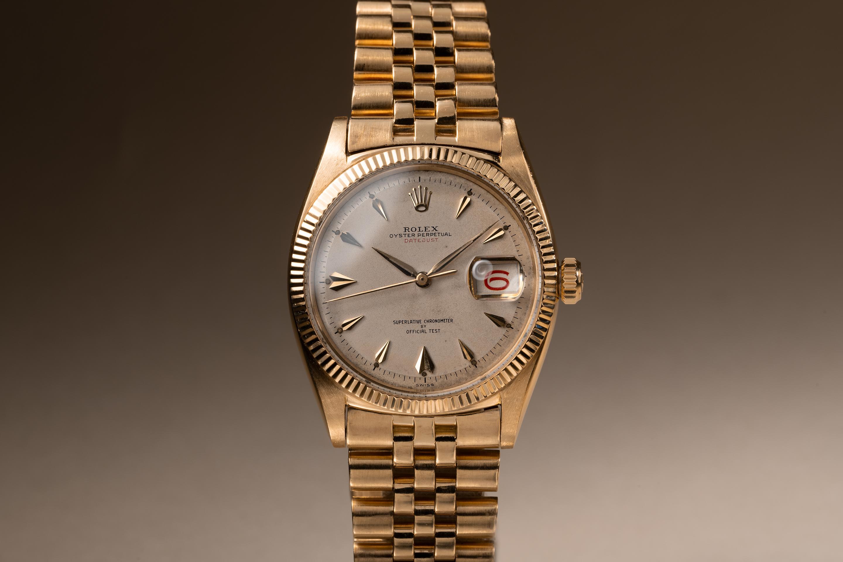 趣味 OYSTER PERPETUAL DATEJUST 1956 Rolex 18K YG DateJust 6605 Cream Roulette Dial | Tropical Watch