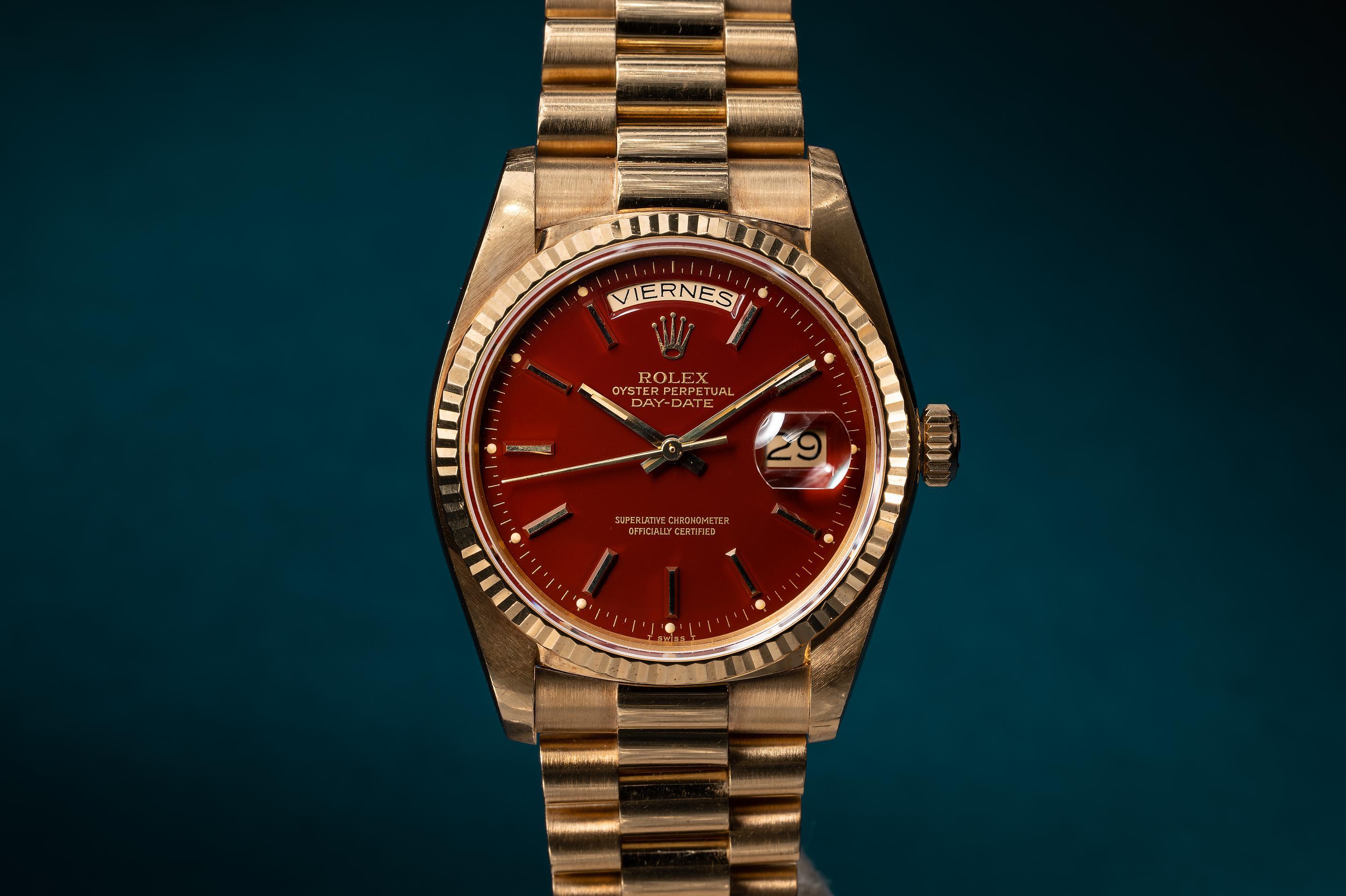 Oxblood Dial Rolex Stella Oxblood ROLEX, A GOLD OYSTER PERPETUAL