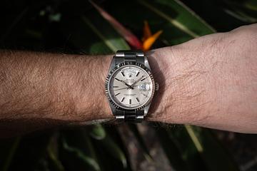 1987 Rolex 18K WG Day-Date 18239 Silver Dial 